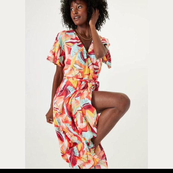 Liz Alig Colorful Leaf Print Maxi Dress Size XS - Picture 5 of 5